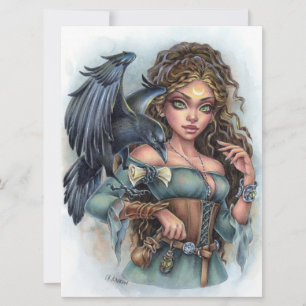 Enchantress Fairy Elf Fantasy Raven Woman Art Card