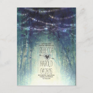 Enchated Forest String Lights Save the Date Announcement Postcard