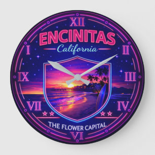 Encinitas California Coastal Sunset Neon Large Clock