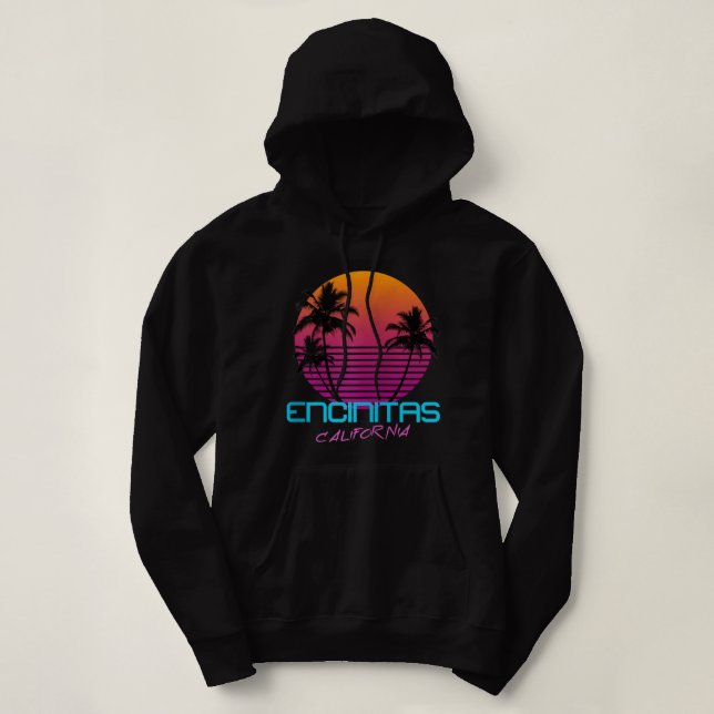 Encinitas California Retro 80's Sunset Zip Hoodie (Design Front)