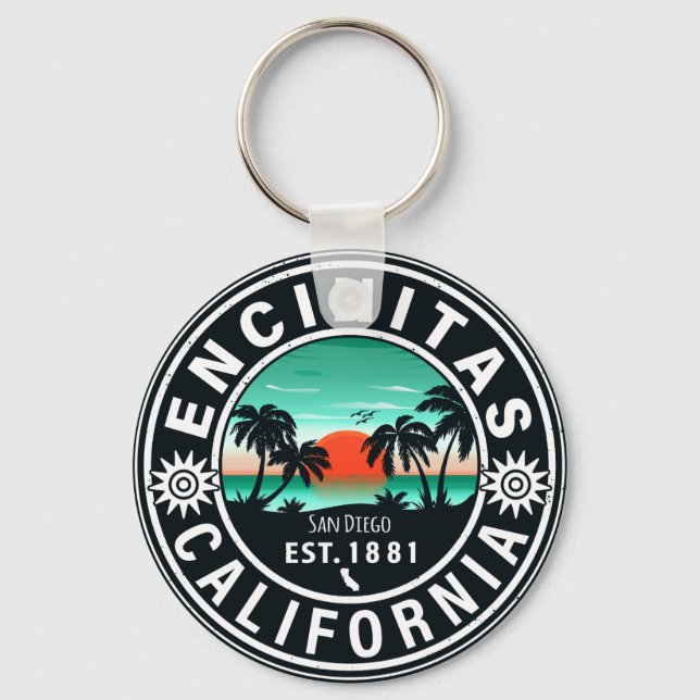 Encinitas California Retro Sunset Souvenirs 80s Key Ring (Front)