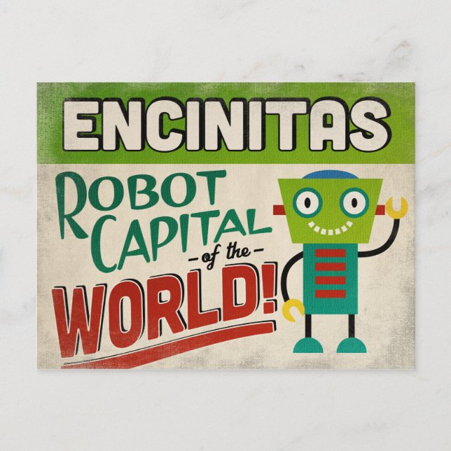 Encinitas California Robot - Funny Vintage Postcard (Front)
