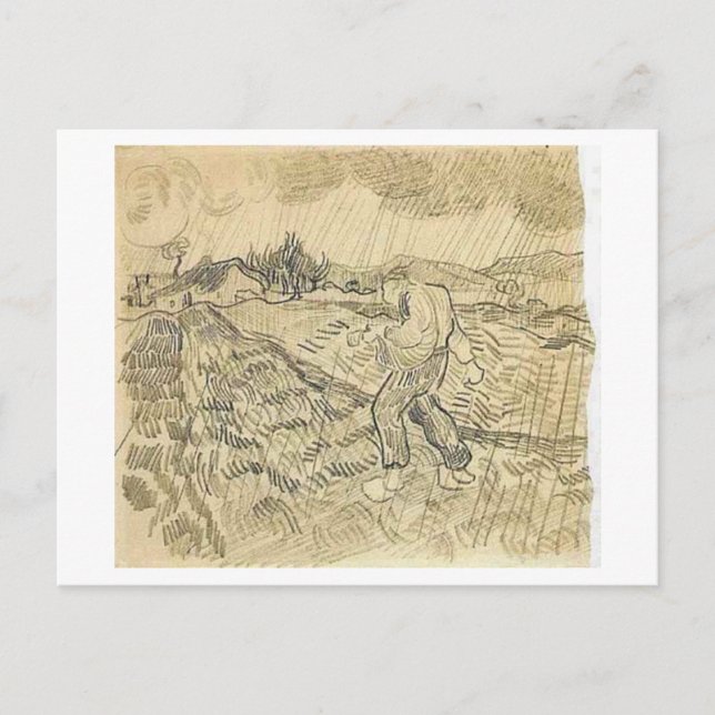 Enclosed Field Sower in Rain, Vincent van Gogh Postcard (Front)