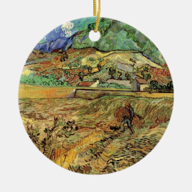 Enclosed Wheat Field w Peasant by Vincent van Gogh Ceramic Ornament (Front)