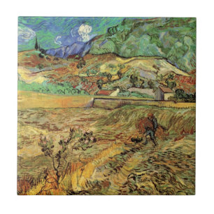 Enclosed Wheat Field w Peasant by Vincent van Gogh Ceramic Tile