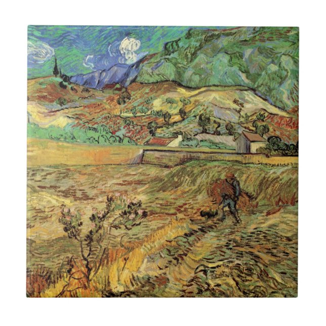 Enclosed Wheat Field w Peasant by Vincent van Gogh Ceramic Tile (Front)