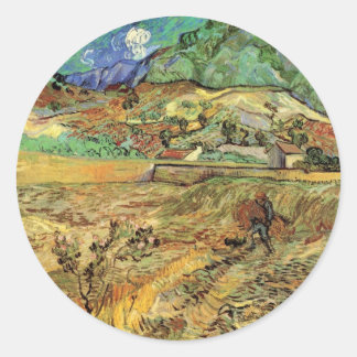 Enclosed Wheat Field w Peasant by Vincent van Gogh Classic Round Sticker