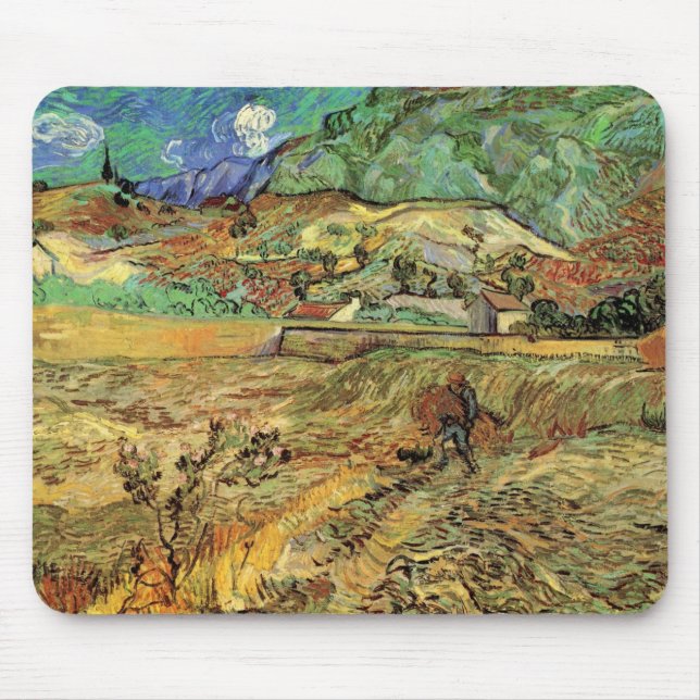 Enclosed Wheat Field w Peasant by Vincent van Gogh Mouse Pad (Front)