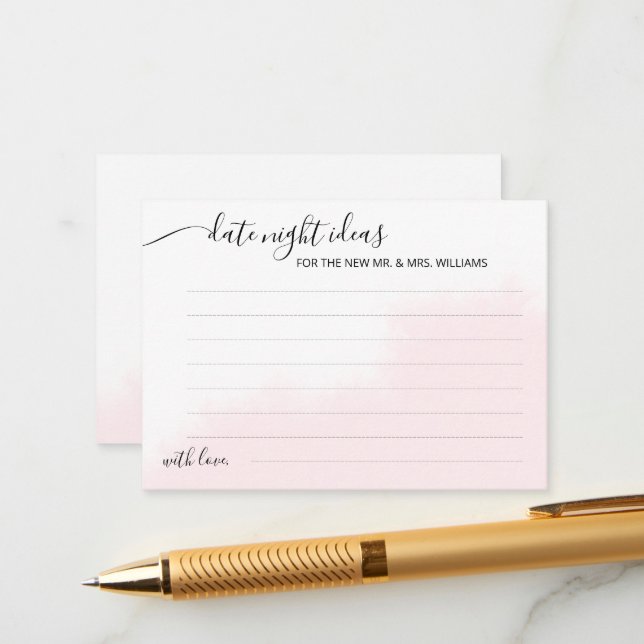 Enclosure Card Bridal Shower date night ideas (Front/Back In Situ)