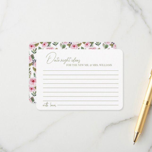 Enclosure Card Bridal Shower date night ideas (Front/Back In Situ)