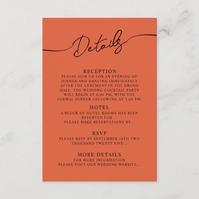 Enclosure Card Details for Boho Wedding.  (Front)