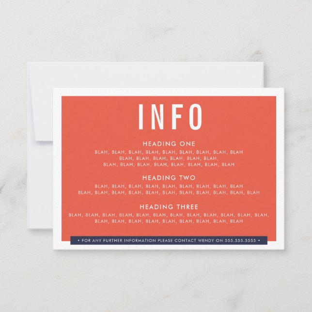 ENCLOSURE DETAILS fun bold block orange navy white RSVP Card (Front)