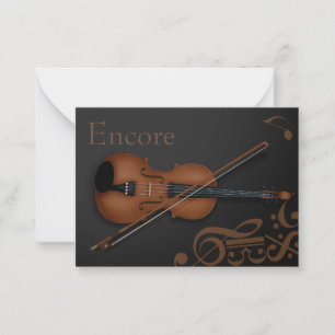 "Encore" Brown Violin & Bow Elegant Black Custom Card