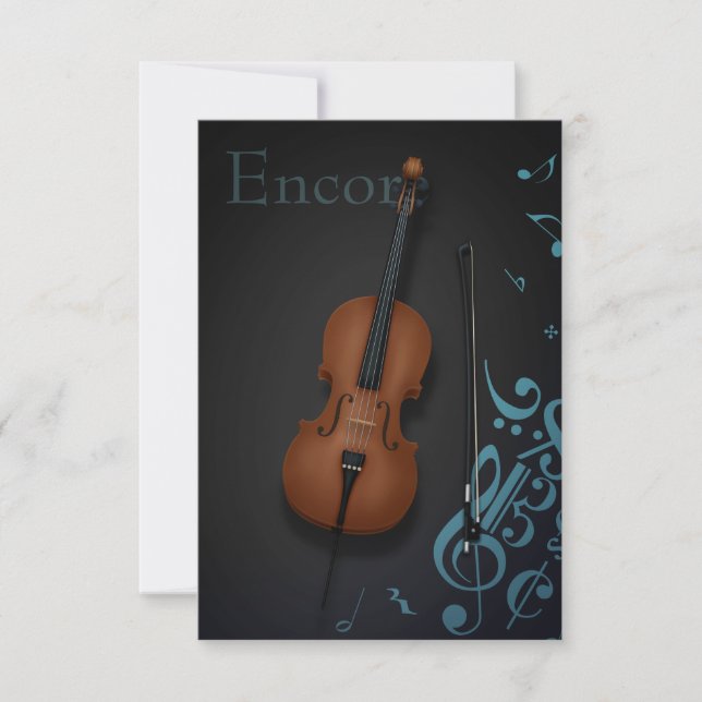 "Encore" Cello & Bow Turquoise & Black Custom Thank You Card (Front)