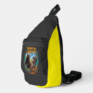 Encounter in the woods bear hunting funny sling bag