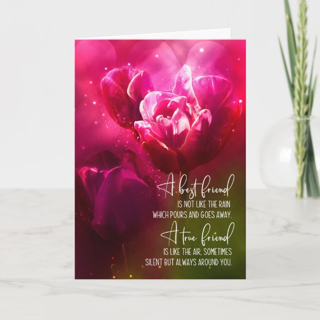 Encourage a Best Friend Bright Pink Tulips Tender Card (Front)