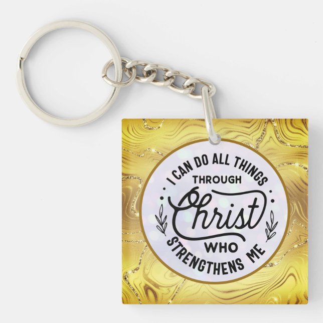 Encourage Bible Verse with Elegant Shiny Gold Key Ring (Front)