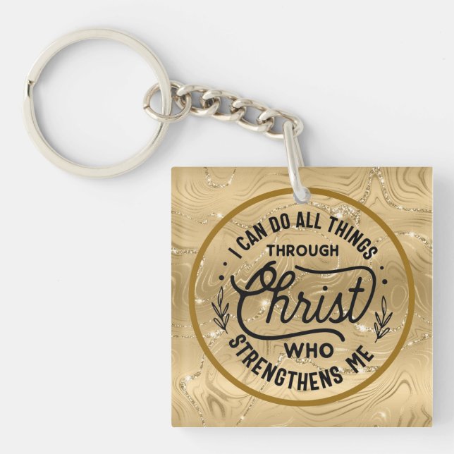 Encourage Bible Verse with Elegant Shiny Gold Key Ring (Front)