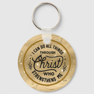 Encourage Bible Verse with Elegant Shiny Gold Key Ring