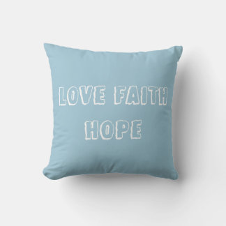 Encourage Love, Faith, Hope with this Serene Blue Cushion