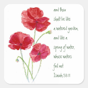 Encourage Promise Scripture Isaiah Poppy Garden Square Sticker