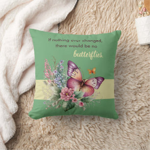 Encouragement Butterfly and Flowers on Green Cushion