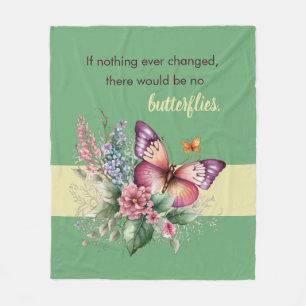Encouragement Butterfly and Flowers on Green Fleece Blanket