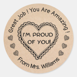 Encouragement, decorative hearts teacher kraft classic round sticker