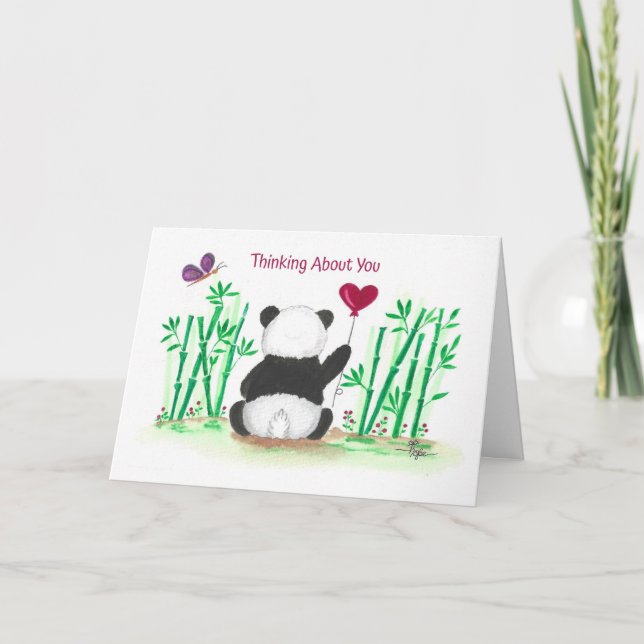 Encouragement Panda Bamboo Butterfly Heart Balloon Card (Front)