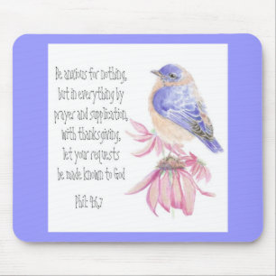 Encouragement, Scripture, Cheerful Bluebird Mouse Pad