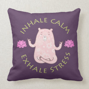 Encouragement Yoga Bear Lotus Flower Inhale Exhale Cushion