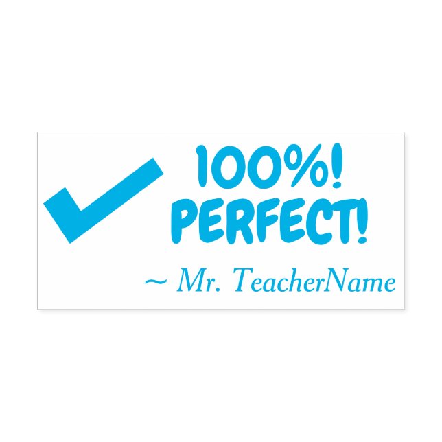 Encouraging "100%! PERFECT!" Teacher Rubber Stamp (Design)