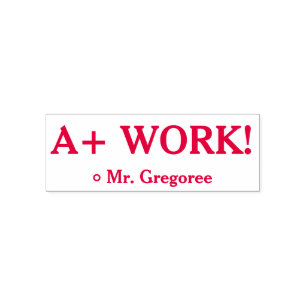 Encouraging "A+ WORK!" Grading Rubber Stamp