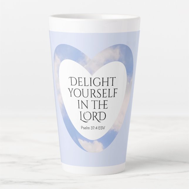 Encouraging and Uplifting Light Blue Bible Verse Latte Mug (Front)
