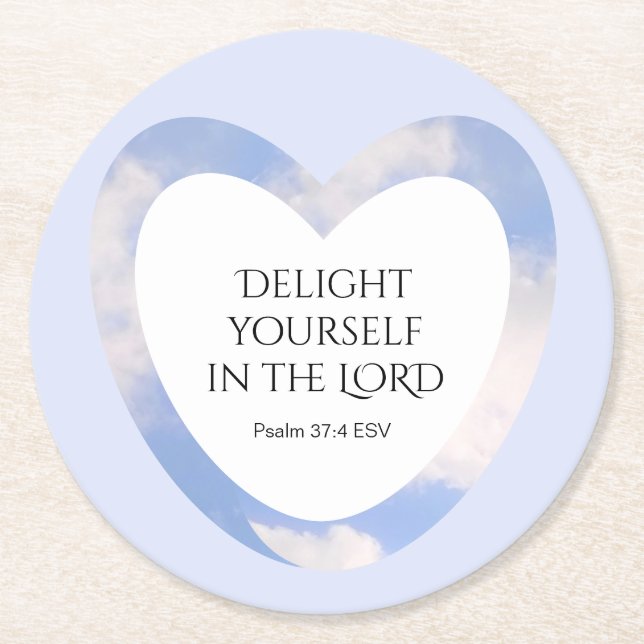 Encouraging and Uplifting Light Blue Bible Verse Round Paper Coaster (Front)