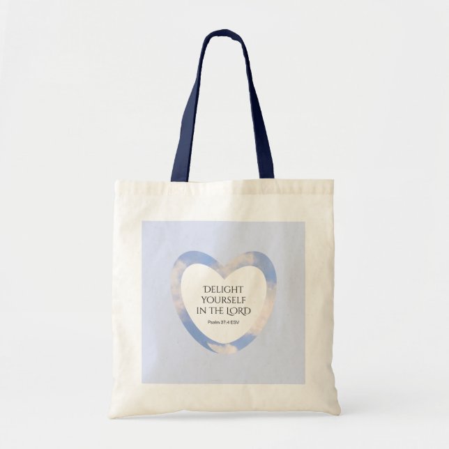 Encouraging and Uplifting Light Blue Bible Verse Tote Bag (Front)