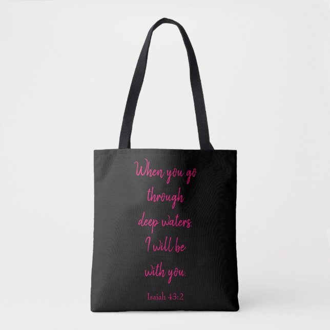 Encouraging Bible Verse Stylish Pink and Black Tote Bag (Front)
