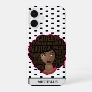 Encouraging Black Women, Black & White Polka Dots iPhone 16 Case