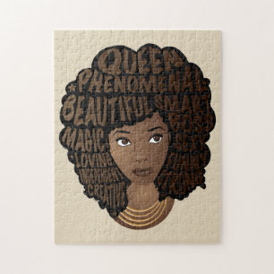 Encouraging Black Women, Natural Hair, Beige Jigsaw Puzzle