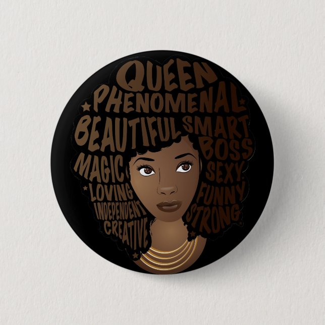Encouraging Black Women, Natural Hair, Black 6 Cm Round Badge (Front)