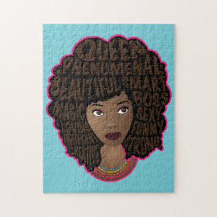 Encouraging Black Women, Natural Hair, Blue Jigsaw Puzzle