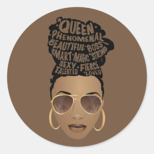 Encouraging Black Women, Natural Hair Bun, Brown Classic Round Sticker