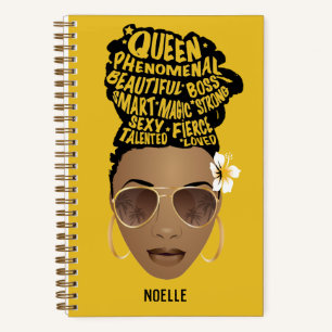 Encouraging Black Women, Natural Hair Bun, Mustard Notebook
