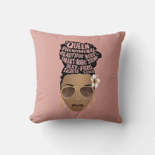 Encouraging Black Women, Natural Hair Bun, Pink Cushion (Front)