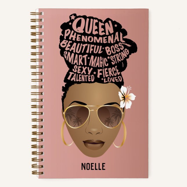 Encouraging Black Women, Natural Hair Bun, Pink Notebook (Front)