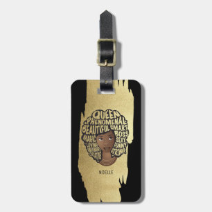 Encouraging Black Women, Natural Hair, Gold Black Luggage Tag