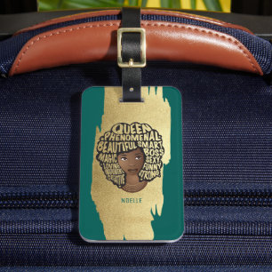 Encouraging Black Women, Natural Hair, Gold Green Luggage Tag