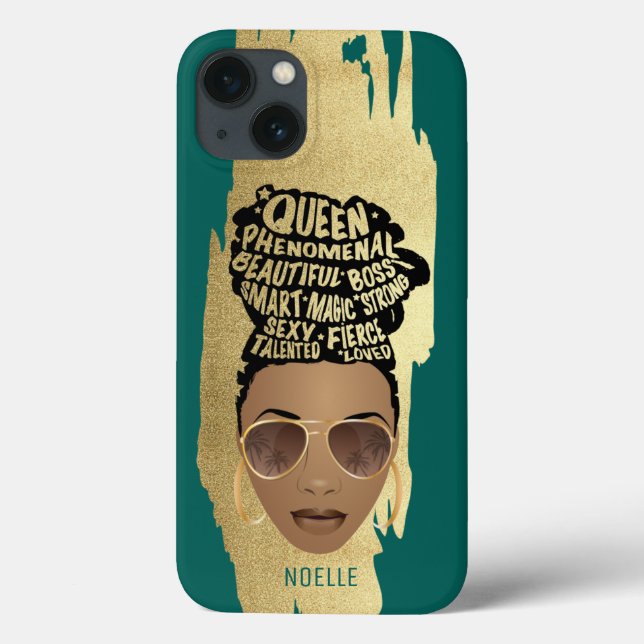 Encouraging Black Women, Natural Hair, Teal & Gold Case-Mate iPhone Case (Back)