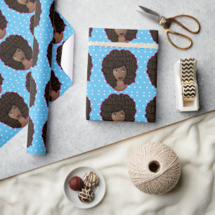 Encouraging Black Women, White Stars Pattern, Blue Wrapping Paper