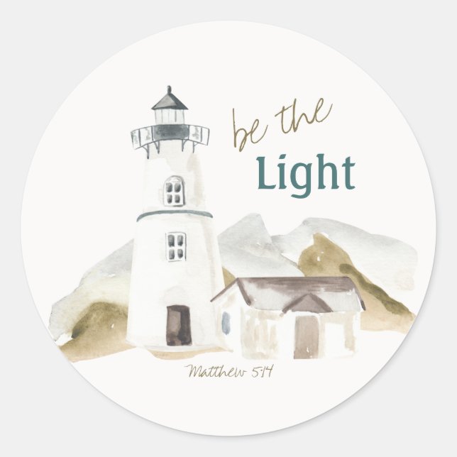 Encouraging Faith Quote ‘Be the Light’ Lighthouse Classic Round Sticker (Front)